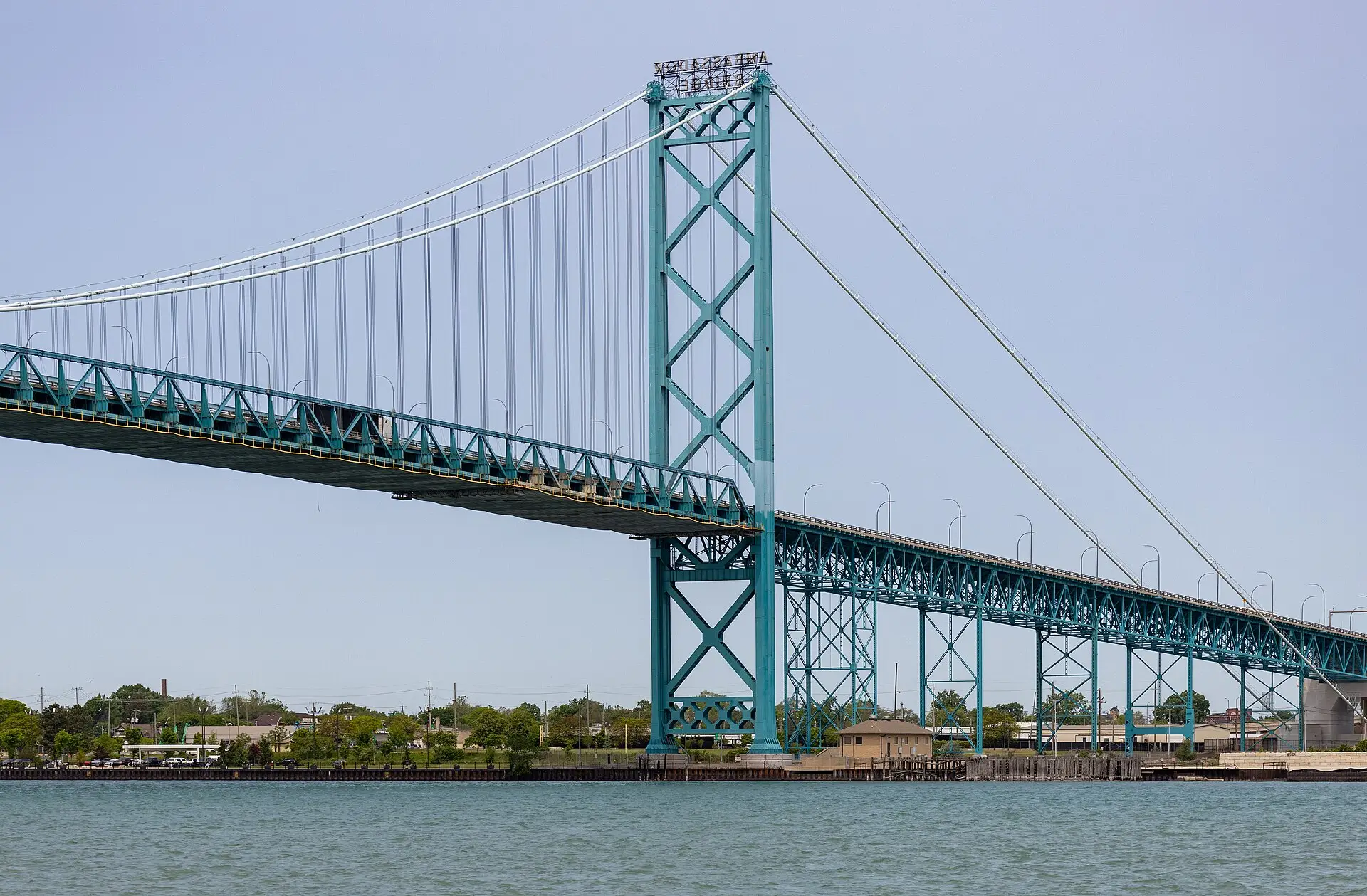 The Ambassador Bridge linking Windsor, Ontario and Detroit, the busiest Canada-US trade crossing