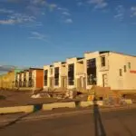 Row of new homes under construction in the Blatchford neighbourhood of Edmonton