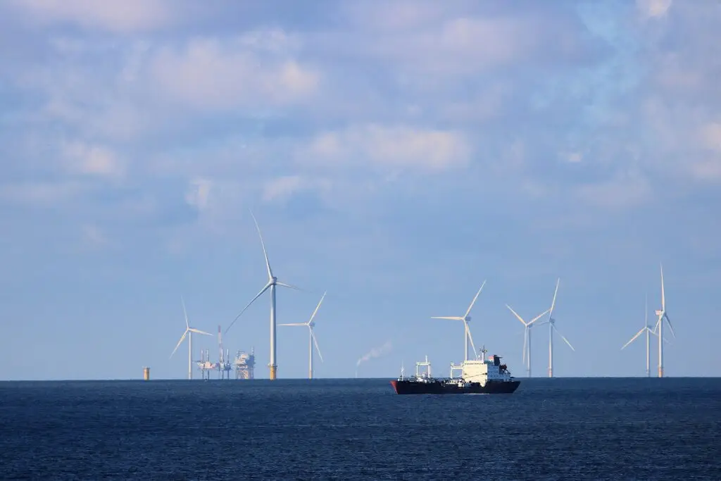 A crude oil tanker under way on open water