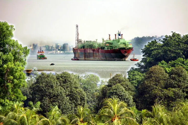 A crude oil tanker under way at sea, illustrating the oil price move above US$100 a barrel